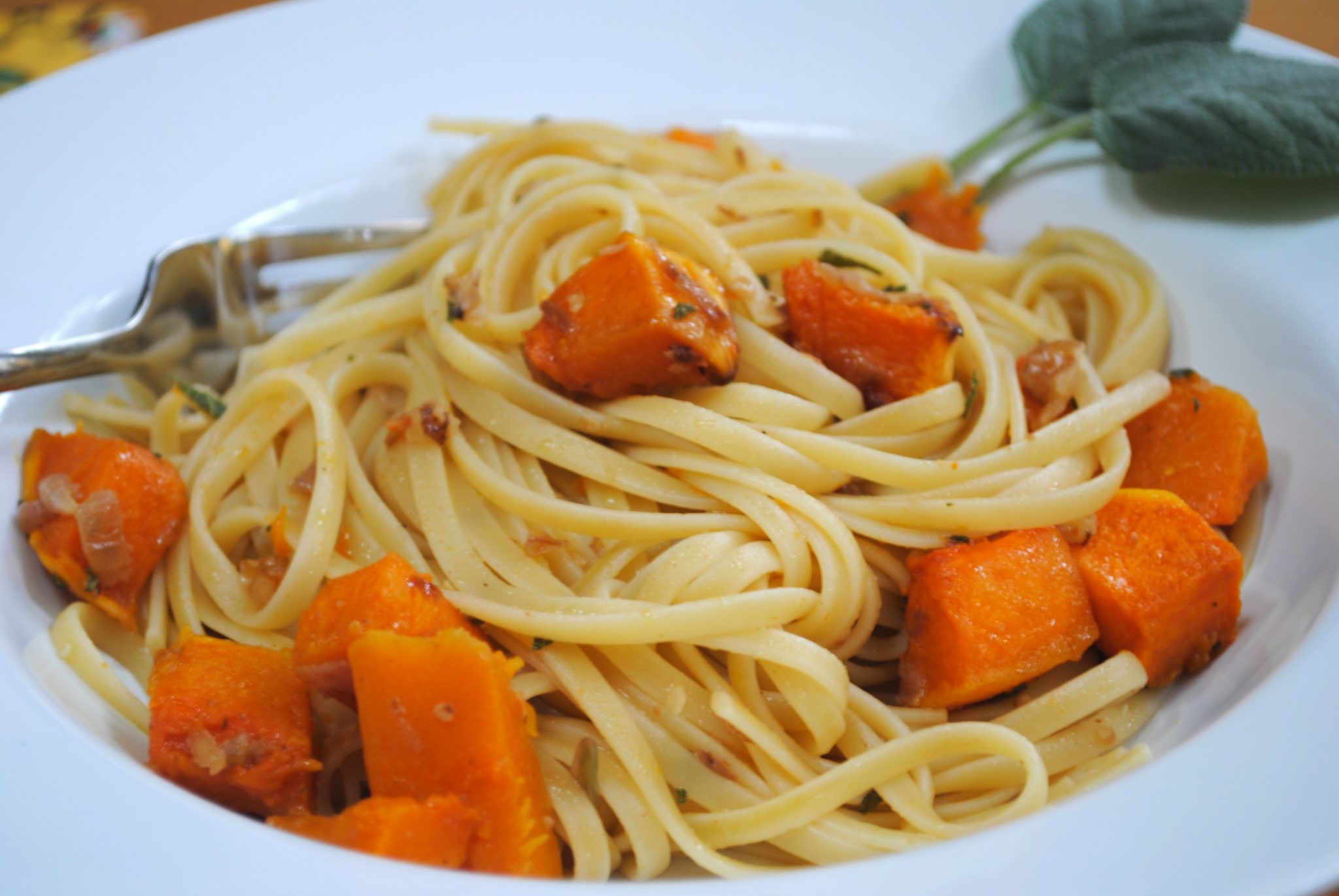 Linguine with Butternut Squash, Walnuts and Fresh Sage