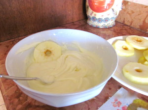 Dip the apples in the batter